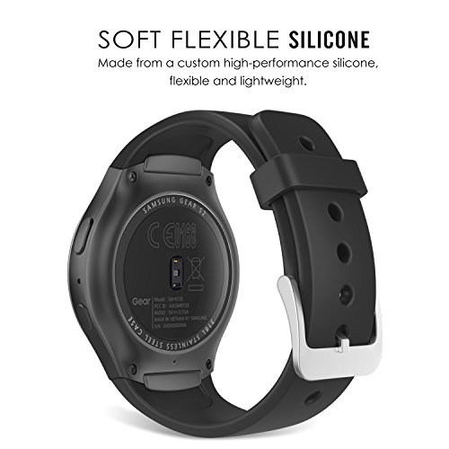 MoKo Watch Band Compatible with Samsung Gear S2, Soft Silicone Replacement Sport Band fit Gear S2 (SM-R720 / SM-R730 ONLY) Smart Watch, NOT FIT S2 Classic (SM-R732 & SM-R735), NOT FIT Gear Fit2, Black