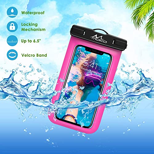 MoKo Waterproof Phone Pouch Holder 2Pack, Underwater Cellphone Case Dry Bag with Lanyard Armband Compatible with iPhone 14 13 12 11 Pro Max X/Xr/Xs/SE 3, Samsung S21/S10, Black+Magenta