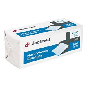 dealmed non-woven gauze sponges - 200 count, 4-ply, 4x4 inch all-purpose non-sterile gauze pads, highly absorbent dental gauze wound care product for first aid kit/medical facilities (1 pack)