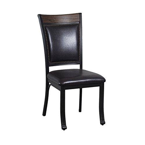 Powell Furniture Franklin Metal and Faux Leather Dining Chairs with Wood Accented Nailheads-Set of 2, Dark Brown