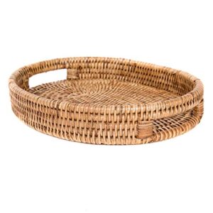 artifacts trading company rattan small oval tray with cutout handles, 10" l x 8" w