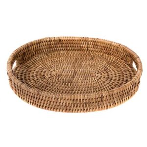 Artifacts Trading Company Rattan Small Oval Tray with Cutout Handles, 10" L x 8" W