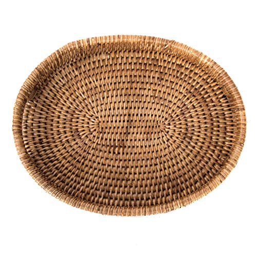 Artifacts Trading Company Rattan Small Oval Tray with Cutout Handles, 10" L x 8" W