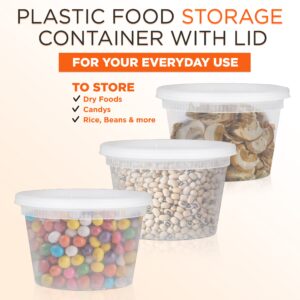 [36 Pack] Food Storage Containers with Lids, Round Plastic Deli Cups, US Made, 16 oz, Pint Size, Leak Proof, Airtight, Microwave & Dishwasher Safe, Stackable, Reusable, White