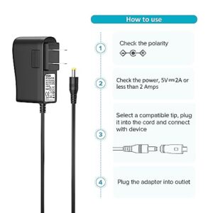 ZOZO 10W 5V 2A Switching AC/DC Power Adapter Replacement 5Volt 2Amp Power Supply Cord Charger Multi Tips for Tablet Webcam Router Toys Recorder TV Box USB Hub Bluetooth Speaker and More DC 5V Devices