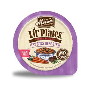 merrick lil' plates grain free small dog food, itsy bitsy beef stew recipe, wet dog food - (12) 3.5 oz. tubs