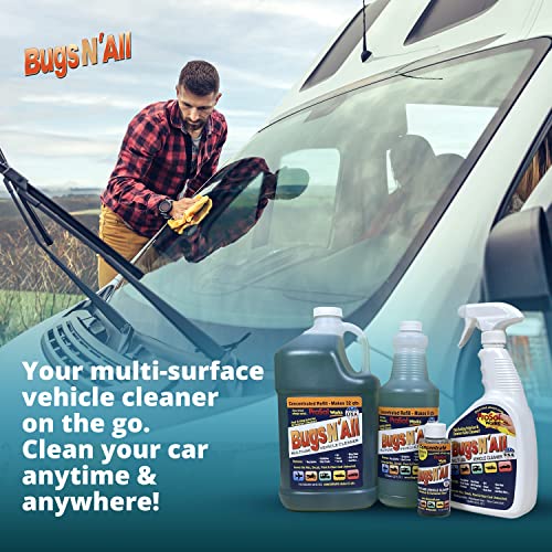 PROSOL WORKS Bugs N' All Bug & Tar Remover for all Vehicles - Multi Surface Cleaner Spray Concentrate 4 oz w/Empty Cleaning Spray Bottle 32 oz - Interior & Exterior Car Cleaner Car Detailing Solution