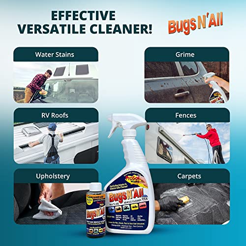 PROSOL WORKS Bugs N' All Bug & Tar Remover for all Vehicles - Multi Surface Cleaner Spray Concentrate 4 oz w/Empty Cleaning Spray Bottle 32 oz - Interior & Exterior Car Cleaner Car Detailing Solution