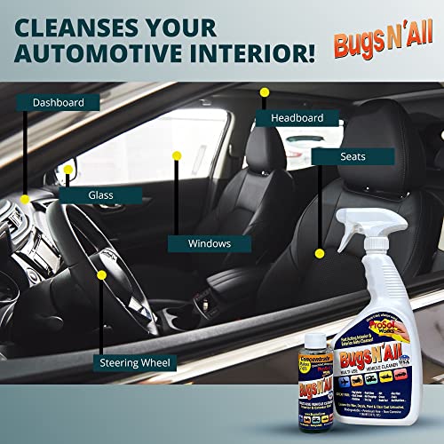 PROSOL WORKS Bugs N' All Bug & Tar Remover for all Vehicles - Multi Surface Cleaner Spray Concentrate 4 oz w/Empty Cleaning Spray Bottle 32 oz - Interior & Exterior Car Cleaner Car Detailing Solution