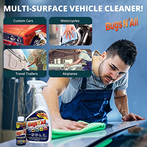 PROSOL WORKS Bugs N' All Bug & Tar Remover for all Vehicles - Multi Surface Cleaner Spray Concentrate 4 oz w/Empty Cleaning Spray Bottle 32 oz - Interior & Exterior Car Cleaner Car Detailing Solution