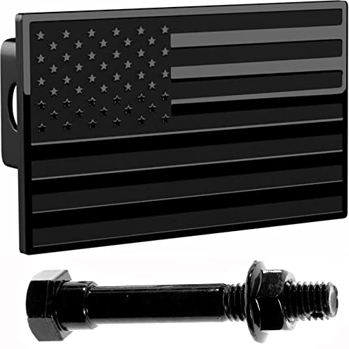 eVerHITCH USA US American Black Flag Stainless Steel Emblem on Metal Trailer Hitch Cover. Fits 2" Receivers, Black & Black