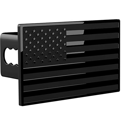 eVerHITCH USA US American Black Flag Stainless Steel Emblem on Metal Trailer Hitch Cover. Fits 2" Receivers, Black & Black