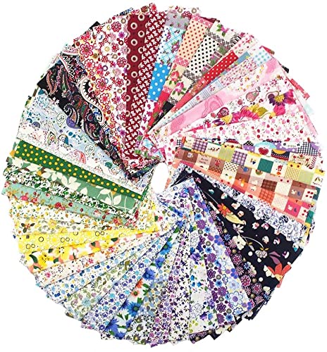 RayLineDo 50X Different Pattern Patchwork Poplin Fabric Bundle Squares of 1010cm Quilting Scrapbooking Artcraft Project Collection One