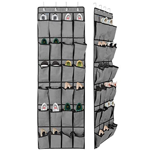 Unjumbly Over the Door Shoe Organizer, 24 Large Pockets, Sturdy 600D Oxford Fabric, Complete with 4 Strong Metal Over Door Hooks - Grey