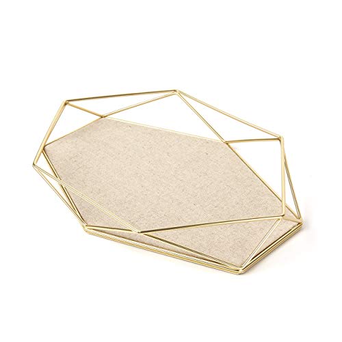 Umbra 299481-221 Prisma Tray, Geometric Plated Jewelry Storage, 11" Length x 7.25" Height x 1.5” Width, Matte Brass