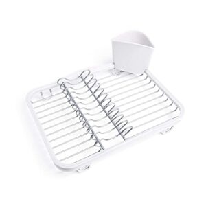 umbra sinkin dish drying rack with removeable cutlery holder for sink or countertop, standard, white