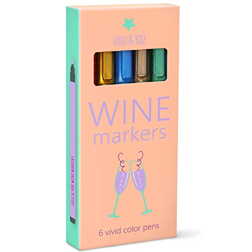 LuLu Wine Glass Markers - Metallic Colors 6 Pens Pack - Wine Charms Alternative