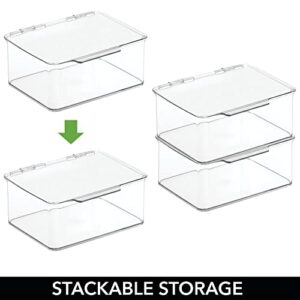 mDesign Plastic Small Stackable Divided Battery Storage Organizer Box with Hinged Lid for AA, AAA, C, D, 9 Volt Sizes, Great Storage for Kitchens, Home Offices, Lumiere Collection, Clear