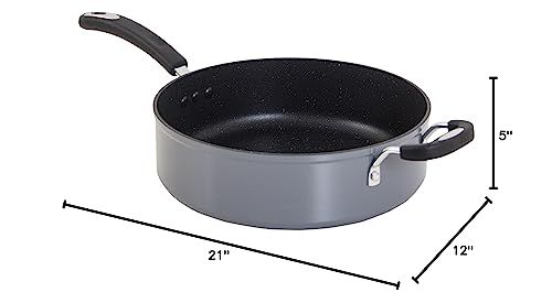 Ozeri All-In- One Stone Saucepan and Cooking Pot 100% APEO, GenX, PFBS, PFOS, PFOA, NMP and NEP-Free German-Made Coating, 5 L (5.3 Quart), Granite Gray