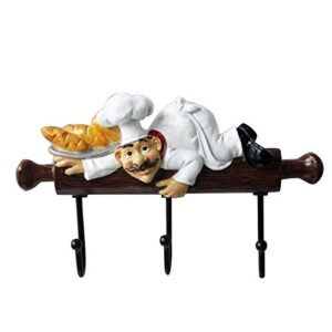 kiaotime fat chef decor cute home kitchen restaurant bakery decorative chef with bread figurine wall hooks oven gloves/hat/cap/coat/apron wall mount rack hook hanger