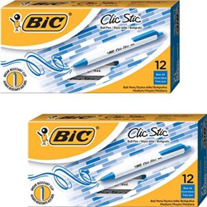 clic stic ballpoint retractable pen, blue ink, 1mm, medium, dozen, sold as 2 dozen