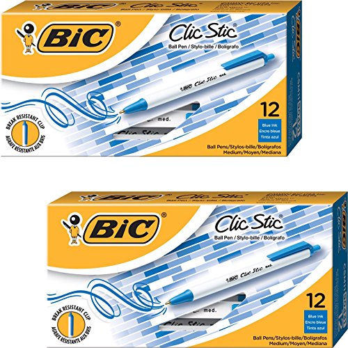 Clic Stic Ballpoint Retractable Pen, Blue Ink, 1mm, Medium, Dozen, Sold as 2 Dozen