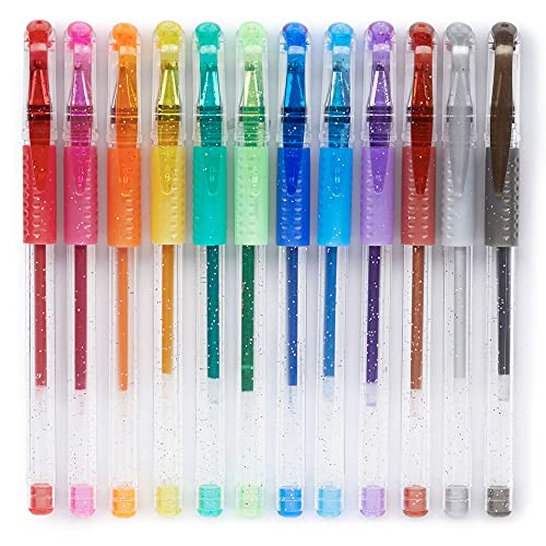 OfficeGoods Multicolor Gel Pens + Refills - 12 Premium Colors - Fast Drying Smudge Free - Metallic, Glitter Classic Coloring Ink - 0.8-1.0 mm Tips