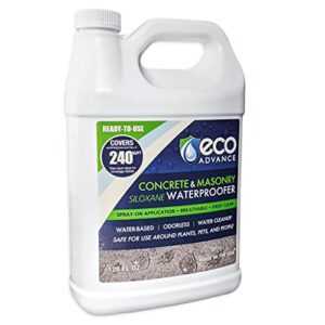 eco advance concrete/masonry siloxane odorless spray-on application waterproofer concentrate, safe for use around plants, pets, and people, 1 gallon