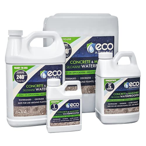 Eco Advance Concrete/Masonry Siloxane Odorless Spray-On Application Waterproofer Concentrate, Safe for Use Around Plants, Pets, and People, 1 Gallon