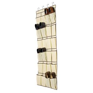 Ziz Home Over The Door Shoe Organizer | 24 Large Pockets with 4 Hooks | Heavy Duty Fabric | Hanging Shoe Rack Over The Door | Hanging Shoe Organizer for Closet Shoes Storage | Hang On Behind Back