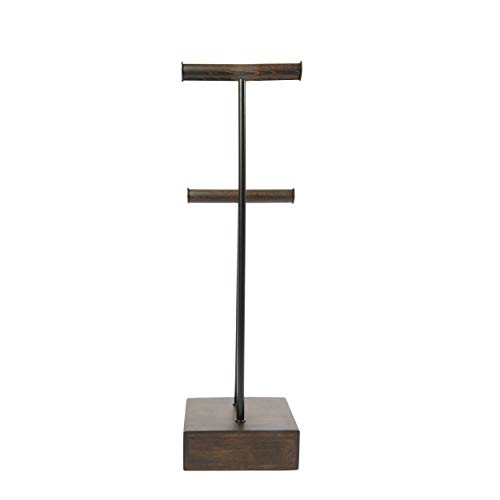 Umbra Pillar Jewelry Stand/Jewelry Organizer Walnut and Black Metal Jewelry Stand With Drawer, 6" Length x 5" Width x 21" Height