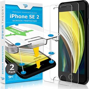 power theory 2-pack screen protector for iphone se 2nd & 3rd gen premium shatter resistant tempered glass [9h hardness], easy install, hd clear, bubble free, case friendly, [anti-scratch], anti-smudge