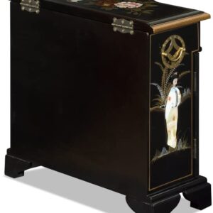 ChinaFurnitureOnline Wooden Oriental Jewelry Chest, Black Lacquer Chinoiserie with Pearl Maidens