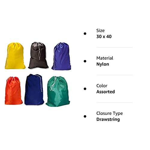 Homelux Large 30 X 40 Inch Heavy Duty Nylon Laundry Bag with Drawstring Slip Lock Closure, Assorted Colors and Designs