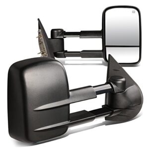 driver and passenger sdie rear view towing mirrors - manual telescoping | power adjustment | heated glass - compatible with chevy silverado gmc sierra gmt900 07-14, textured black
