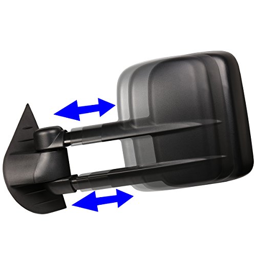 Driver and Passenger Sdie Rear View Towing Mirrors - Manual Telescoping | Power Adjustment | Heated Glass - Compatible with Chevy Silverado GMC Sierra GMT900 07-14, Textured Black