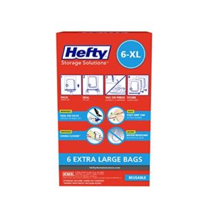 Hefty Shrink-Pak – 6 Extra Large Vacuum Seal Storage Bags – Space Saver Bags for Clothing, Pillows, Towels, or Blankets, 6 x XL Bags