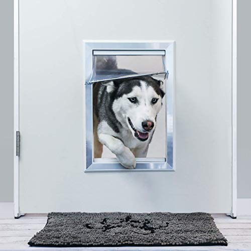 BarksBar Large Plastic Dog Door with Aluminum Lining and Soft Vinyl Flap, 2-Way Security Locking Slide Panel, Telescoping Frame - Large 10.5 by 15 inches Flap Size, White