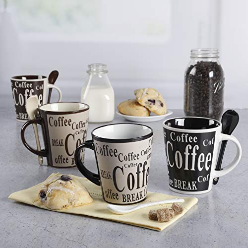 Mr. Coffee Bareggio Mug and Spoon Set, Café Americano, 8-Piece Mug and Spoon Set (14oz)