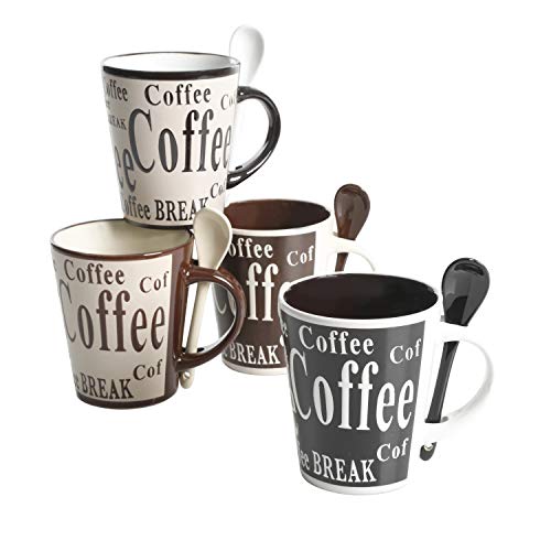 Mr. Coffee Bareggio Mug and Spoon Set, Café Americano, 8-Piece Mug and Spoon Set (14oz)