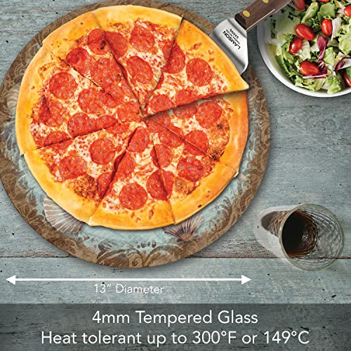 CounterArt Coastal Charm 4mm Heat Tolerant Tempered Glass Lazy Susan Turntable 13" Round Cake Plate Pizza Server