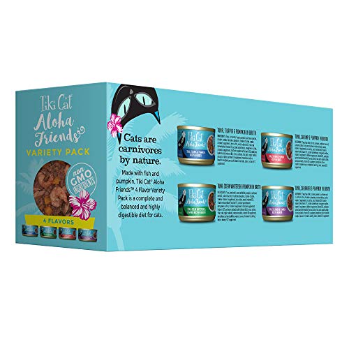 Tiki Cat Aloha Friends Variety Pack, Seafood Flavors with Pumpkin, Wet, High-Protein & High-Moisture Cat Food, For All Life Stages, 3 oz. Cans (Case of 12)