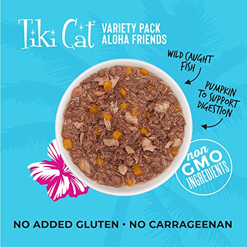 Tiki Cat Aloha Friends Variety Pack, Seafood Flavors with Pumpkin, Wet, High-Protein & High-Moisture Cat Food, For All Life Stages, 3 oz. Pouch (Case of 12)