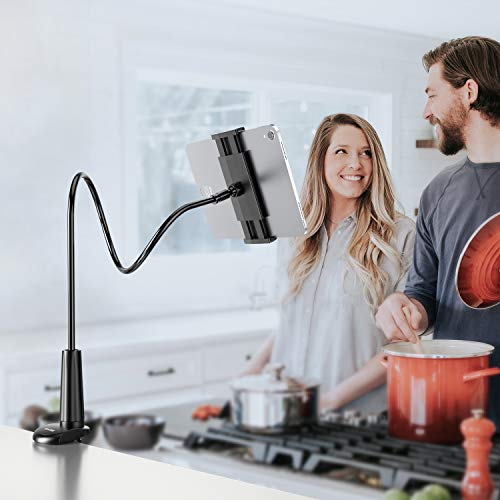 Gooseneck Tablet Holder Stand for Bed: Tryone Adjustable Flexible Arm Tablets Mount Clamp on Table Compatible with iPad Air Mini | Galaxy Tabs | Kindle Fire | Switch or Other 4.7 -10.5" Devices