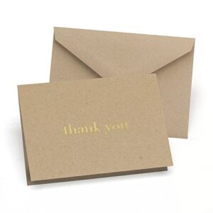 hortense b. hewitt 50-count kraft natural and gold thank you note cards, 4.8 x 3.3-inches