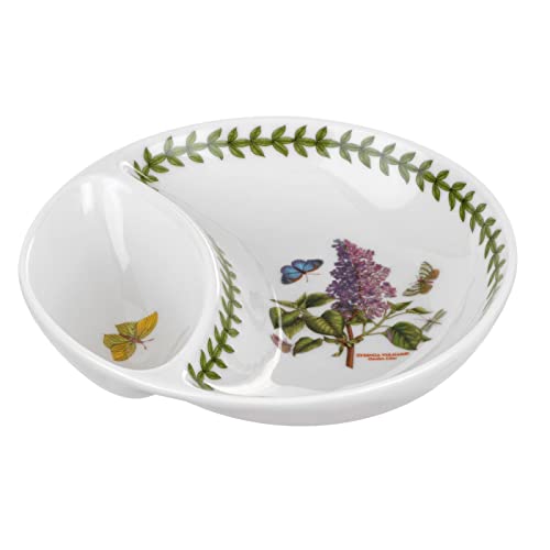 Portmeirion Botanic Garden Divided Serving Dish | 6 Inch Round Serving Platter with Lilac Design | Made from Porcelain | Dishwasher and Microwave Safe