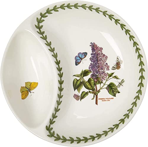 Portmeirion Botanic Garden Divided Serving Dish | 6 Inch Round Serving Platter with Lilac Design | Made from Porcelain | Dishwasher and Microwave Safe