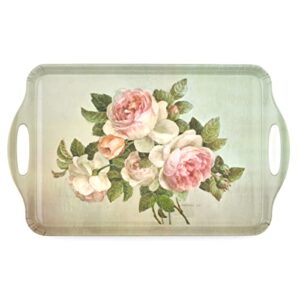 pimpernel antique roses collection large handled tray | serving tray for lunch, coffee, or breakfast | made of melamine for indoor and outdoor use | measures 18.9" x 11.6" | dishwasher safe