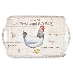 pimpernel on the farm collection large handled tray | serving tray for lunch, coffee, or breakfast | made of melamine for indoor and outdoor use | measures 18.9" x 11.6" | dishwasher safe