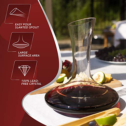 Le Chateau Wine Decanter - Hand Blown Lead-free Crystal Glass Wine Decanters and Carafes - Full Bottle (750ml) Wine Pitcher Aerates Wine for Maximum Aroma and Taste - Large Decanter Wine Aerator